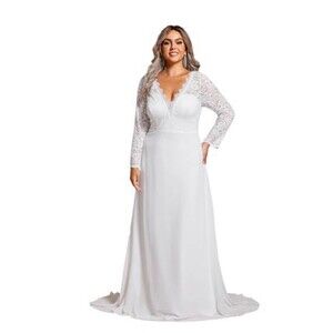 Wedding Dress White Long Sleeve Embroidered Floor Length Plus Size 24 Bodycon